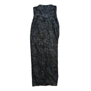 Lulus Stately Aura Black Velvet Sequin Strapless Bustier Maxi Dress XL NWT